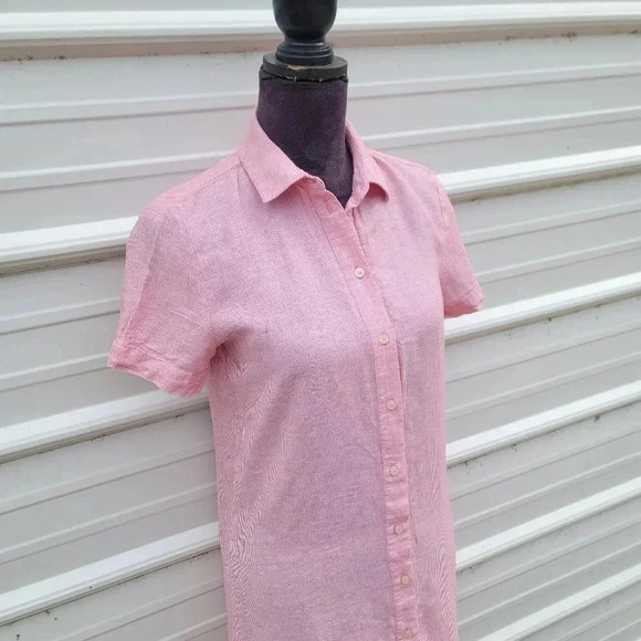 $172 ARMANI EXCHANGE Women's Long Shirt Dress Linen Blend Striped Button Pink 2 - Picture 5 of 15